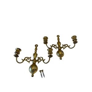 Vintage Collectible Pair of Solid Brass Candle Holder Double Arm Candelabra Wall
